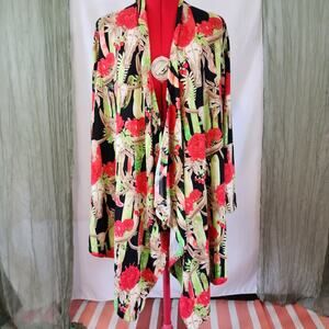 Fashion USA Black Red Floral Western Long Sleeve Stretch Cardigan OverSize Small